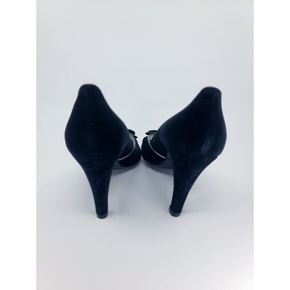 Marc Jacobs Vintage Black Open Toe Suede Bow Pumps Size 8.5 - Picture 4 of 7